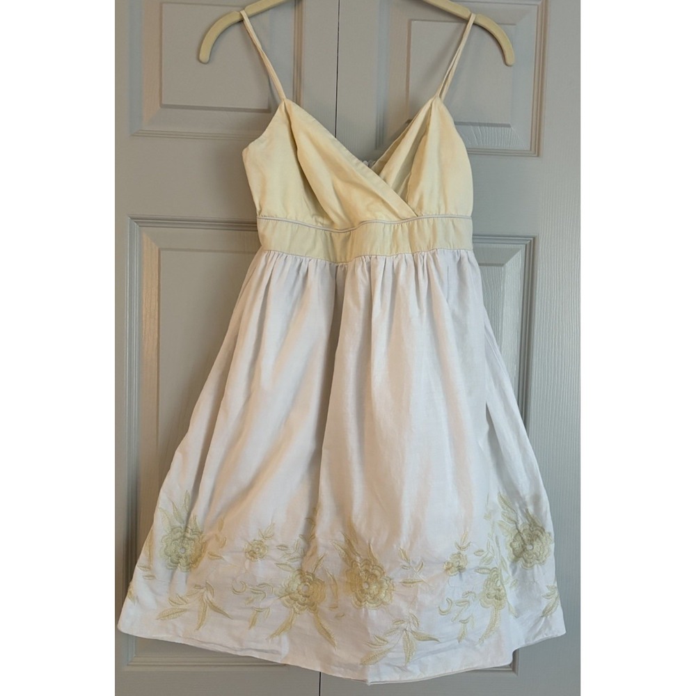 VTG 90s Y2k‎ Max Rave White Yellow Embroidered Mini Skater Sundress Dress Small